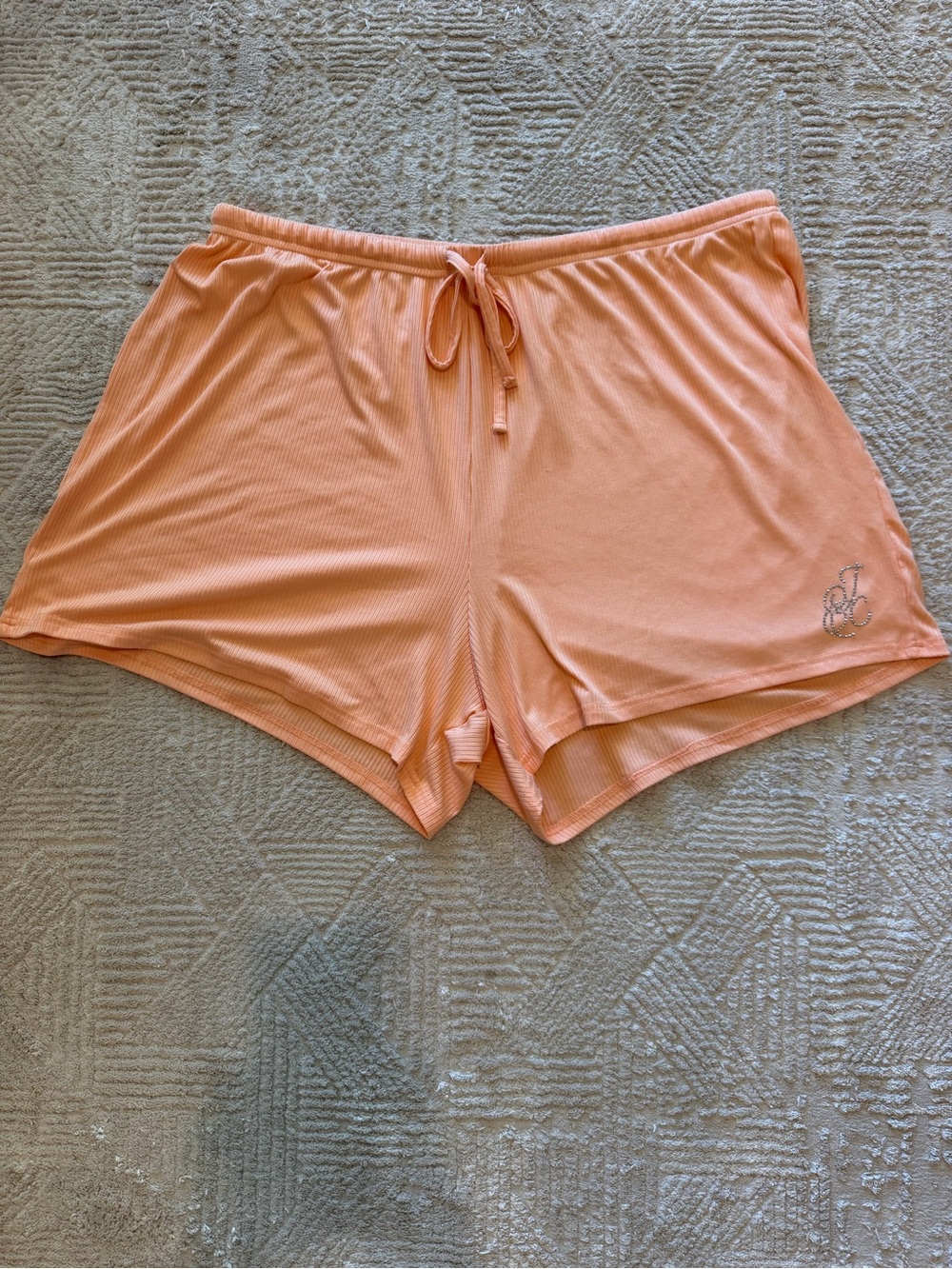 Juicy Couture 2X Peach Ribbed Rhinestone Logo Lounge Sleep Shorts